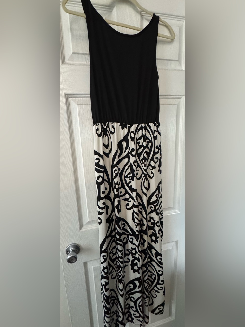 Black & White Maxi Dress with Bold Damask Print